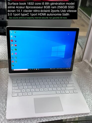 Surface book 1832 core i5 8th génération model silmé 4cœur processeur 8GB ram 256GB SSD